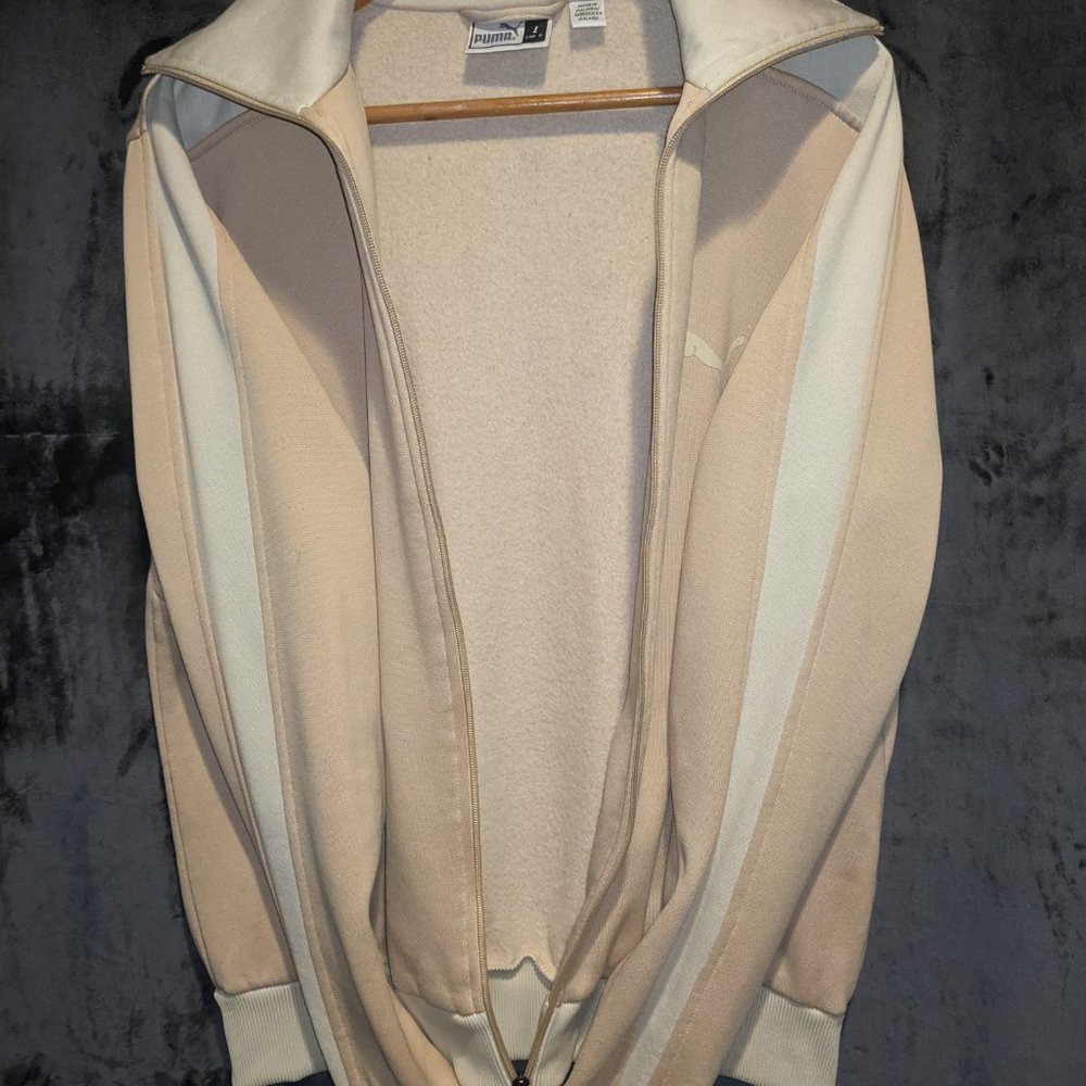 Puma Men’s Zip-Up Track Sweater in Cream and White - Picture 7 of 8